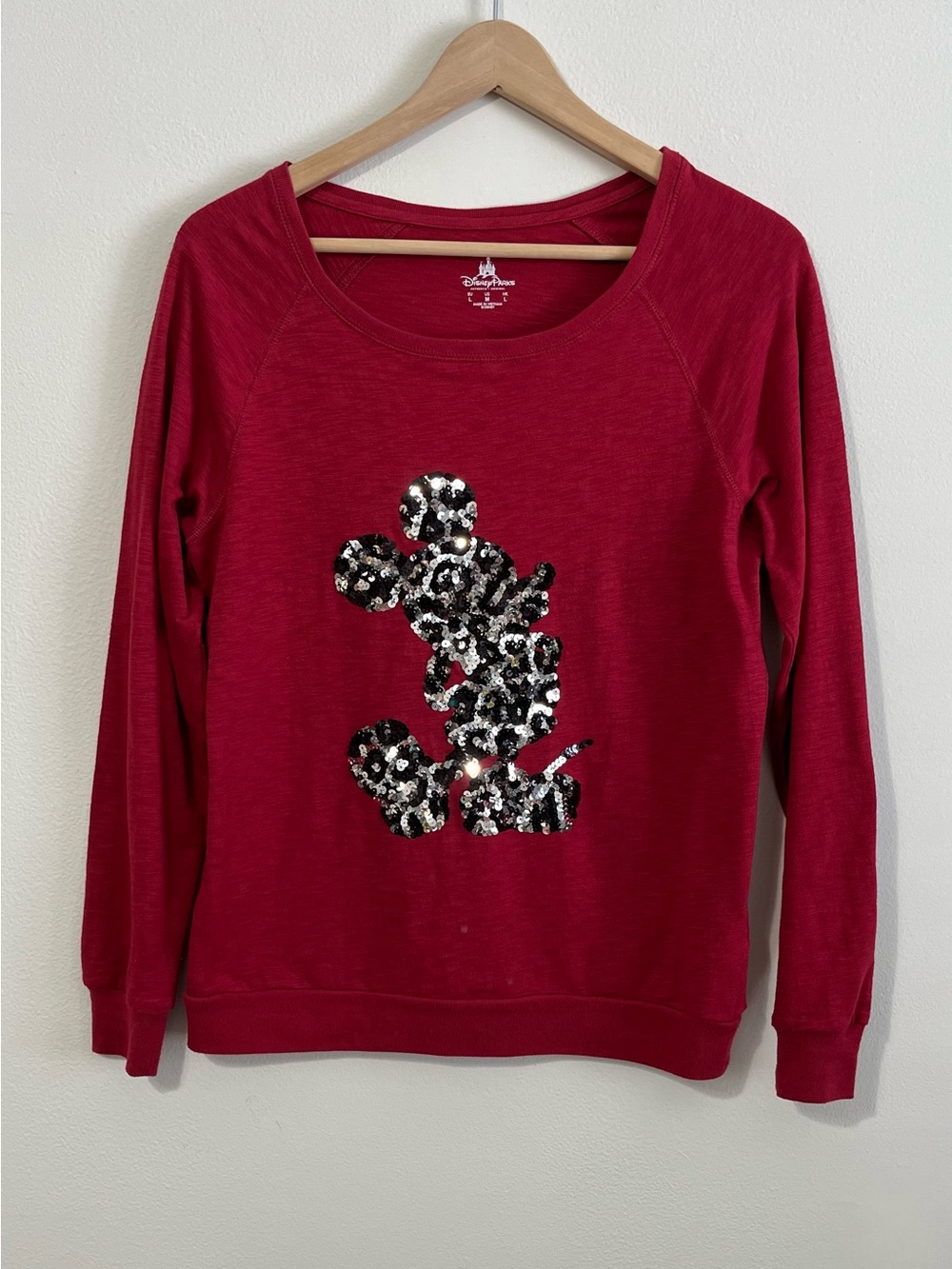 Women's Disney Red Sequin Graphic Pullover Tee Shirt